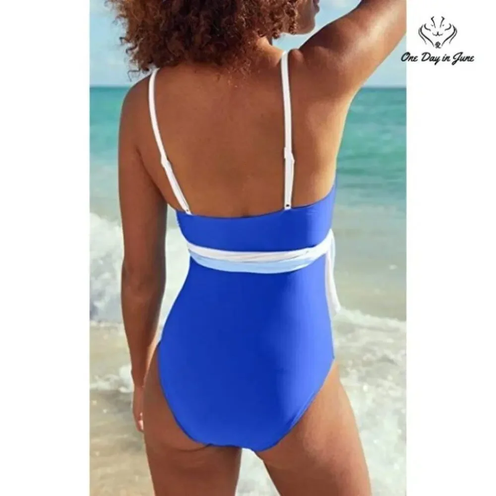 Meyeeka Deep V Neck Wrapped One Piece Swimsuit Size L - Picture 2 of 4